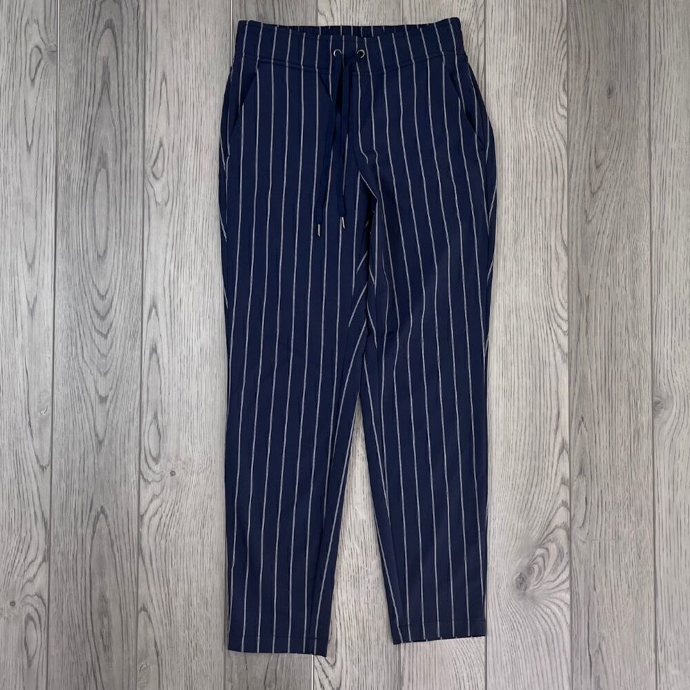 Athleta Blue Midtown Size 0 Stripe Ankle Pull On Athleisure Pants Trouser Office - Picture 5 of 16